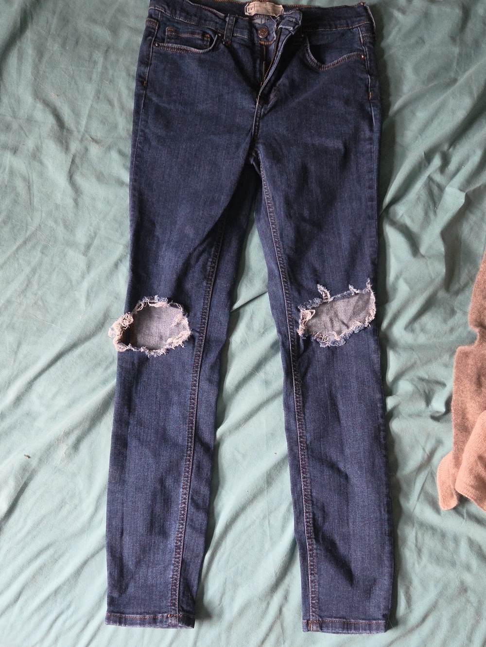 Free People Dark Blue Distressed Knee Skinny Jeans
